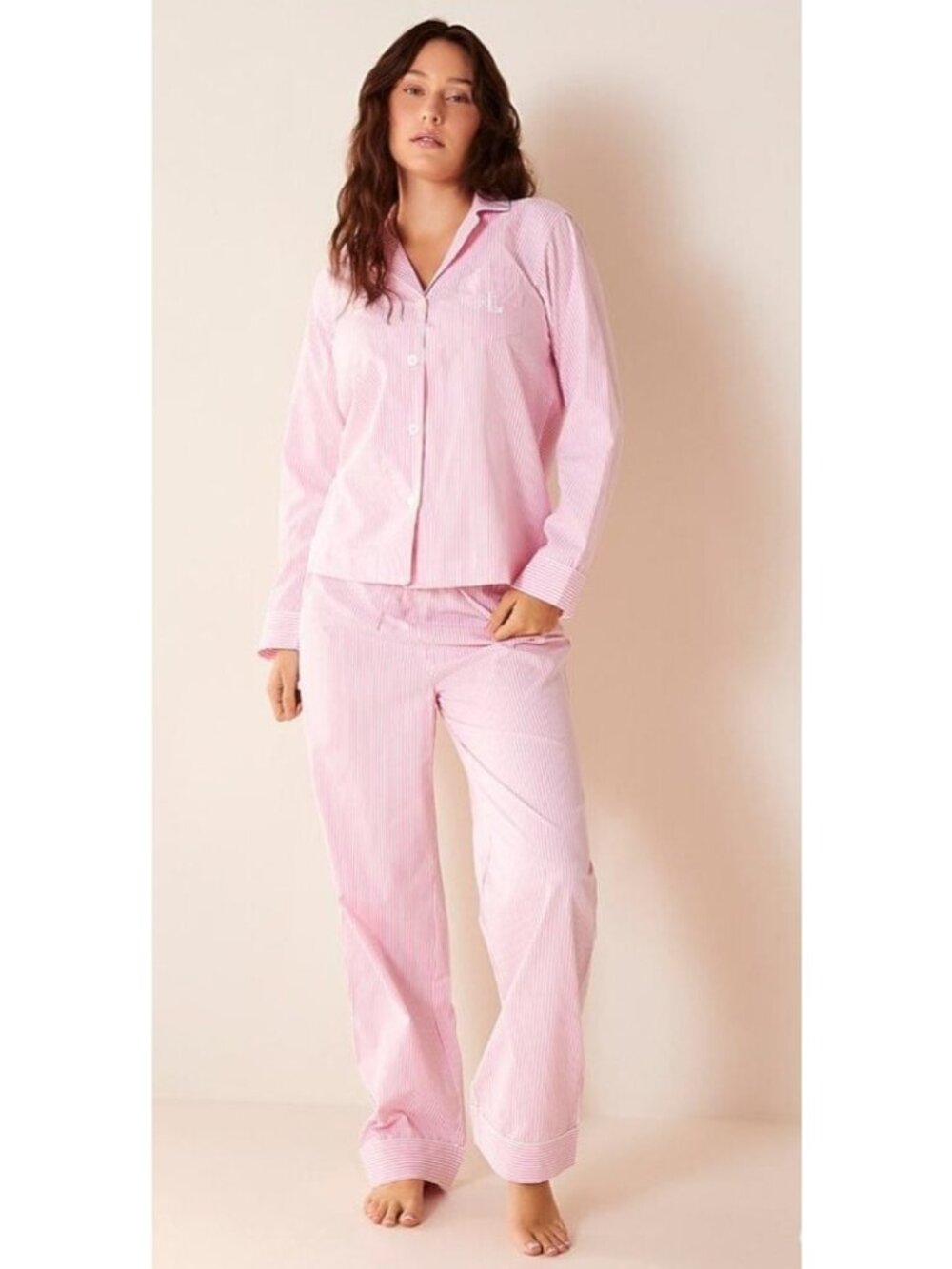 Lauren Ralph Lauren Pink Striped Cotton Pajama Set